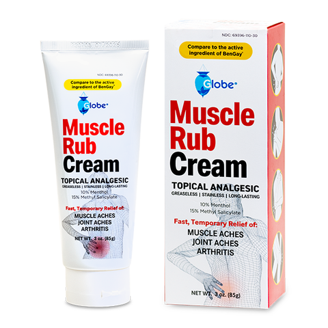 Globe Ultra Strength Greaseless Muscle Rub Cream (3 oz). Compare to The Active Ingredients of Greaseless Bengay, 10% Menthol & 15% Methyl Salicylate
