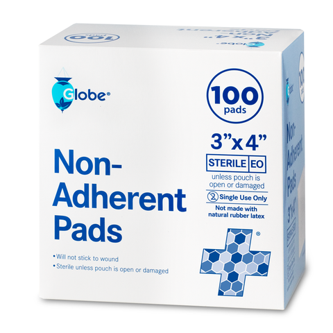 Globe Sterile Non-Adherent Pads| 100-Pack, 3” x 4”| Non-Adhesive Wound Dressing| Highly Absorbent & Non-Stick, Painless Removal-Switch| Individually Wrapped for Extra Protection (3 x 4)