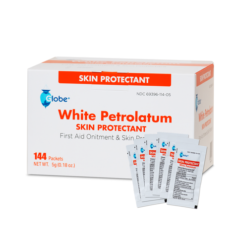 Globe White Petrolatum, Petroleum Jelly for Dry or Cracked Skin, Soothing White Petroleum Jelly for Minor Skin Irritations, 5g Foil Packets, 144 Petroleum Jelly Packets (Box of 144)